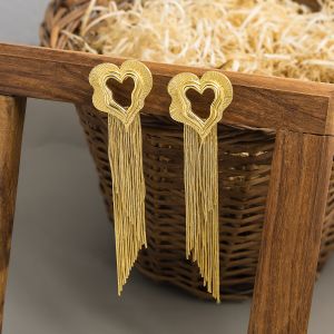 Brass Polished Statement Gold Plated Tassel Earrings Part Wear