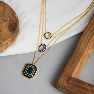 Stone Layered Brass Chain Necklace