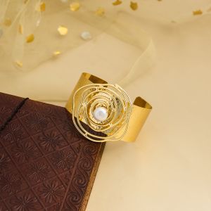 Polished Textured Brass Cuff Bracelet, Color : Golden Party Wear