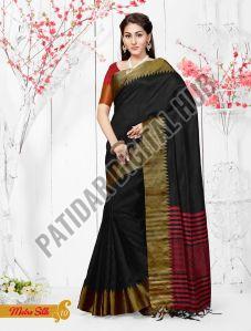 Chanderi Silk Black Casual Saree Daily, Workwear