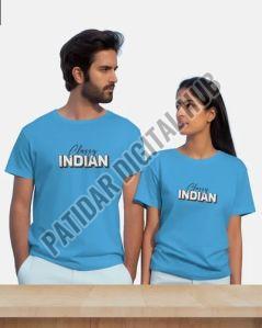 Prined Round Neck Unisex Cotton T-Shirt, Color : Sky Blue