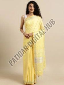 Linen-Cotton Blend Stylish Linen Saree with Zari Border