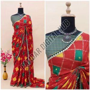 Cotton Silk Vibrant Bandhani Saree with Mirror Work
