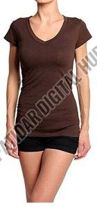 Bamboo Fiber Womens Slim Fit V-Neck T-Shirt, Color : Brown
