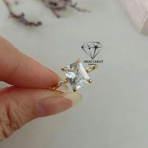 Radiant Cut Main Diamond And Side Stone Round Cut Lab Grown Diamond Solitaire Women's Diamond Ring