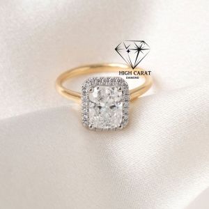 Radiant Cut Natural Diamond And Pave And Side Stones 14k Solid Women'S Diamond Ring Gift For Her