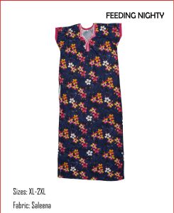 Printed Boat Neck Polyester Knitted Feeding Nighty Xxl Nightwear
