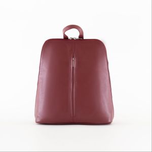 Dark Red Plain Leather Ladies Backpacks