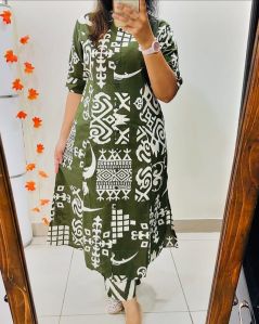 Ladies Pastel Poetry Cotton A Line Kurti Set