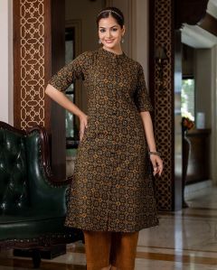 Ladies Summer Bloom Cotton A Line Kurti Set