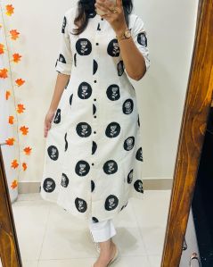 Ladies Traditionally You Cotton A Line Kurti Set