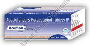 Aceclofenac Paracetamol Tablet Acomon, Color : White.