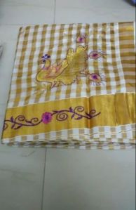 Kerala Golden and White Checked Cotton Saree