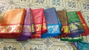 Plain With Decorative Border Silk Zari Ponnadai Shawl, Color : Golden