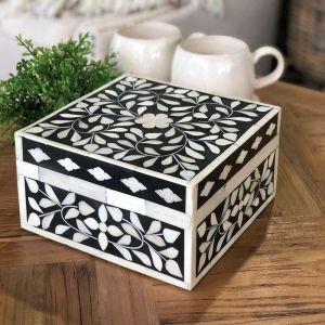 Carved Bone Inlay Jewellery Box, Color : White, Black Standard