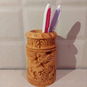  Wooden Pen Stand- Floral & Animal Carving Design