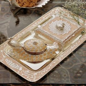 Royal Peacock Design Serving Tray & Box Set