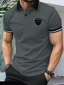 Polo Collar Contrast T-Shirt For Men (Dark Grey)