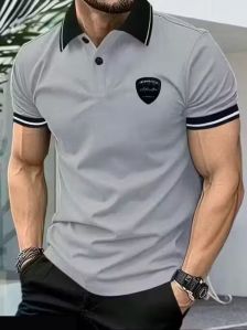 Polo Collar Contrast T-Shirt For Men (Light Grey)