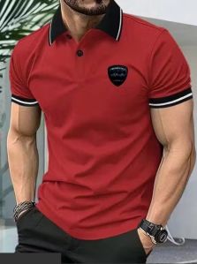 Polo Collar Contrast T-Shirt For Men (Maroon)