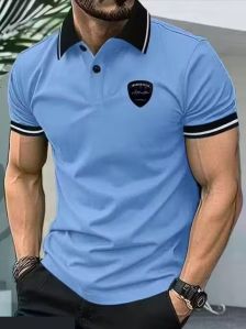 Polo Collar Contrast T-Shirt For Men (Sky Blue)