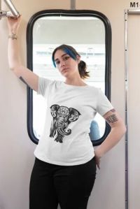 Cotton Tribal Elephant Spirit Aura Edition Girls T Shirt