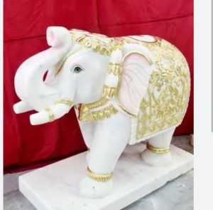 30 Inch White Sandstone Carved Elephant