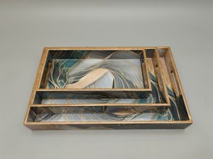 Resin MDF Wooden Serving Tray Set 16x10. 14x8. 12x6