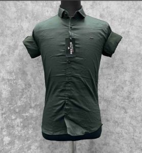 Cotton Mens Classic Olive Green Plain Shirt for Casual