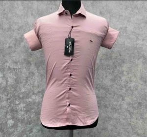 Mens Light Pink Solid Casual Shirt