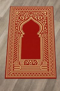 Printed Red Premium Polypropylene Namaz Mat Modern 2x4 Ft for Prayer