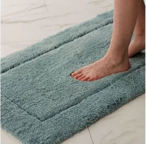Teal Green Plain Cotton Bathroom Mat