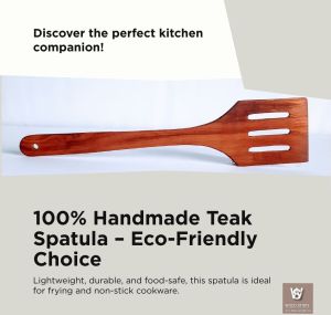 Polished Teak Wooden Slotted Spatula, Packaging Type : Brown