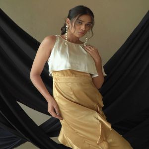 Golden Elegance Poly Satin Dress