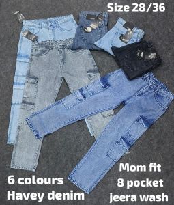 Ladies 8 Pocket Mom Fit Denim Jeans