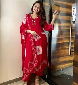 Pure Cotton Flower Print Kurti Pant Set M, XL, XXL, M, XL, XXL