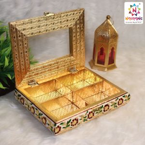 Navrang Sheesham Wood Golden Meenakari Dry Fruit Box Multi Sizes