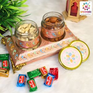 Navrang Wooden & Glass Jar Wood Handicraft Meenakari Dry Fruit Box