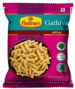 Gathiya Namkeen, Color : Yellow, Packaging Type : Plastic Pouch