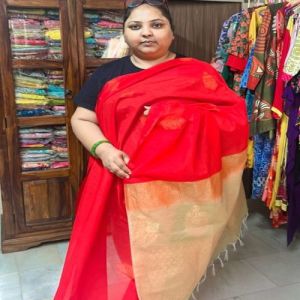 Party Wear Red Chanderi Saree, Saree Length : 6.3 Meter
