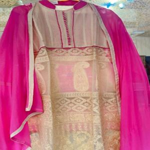 Cotton Self Embroidered Unstitched Suit, Work : Zari Work