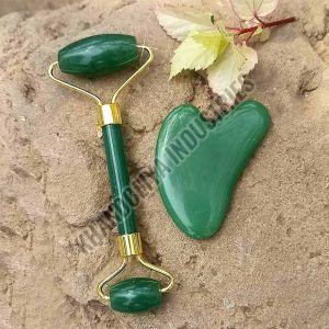 Rose Quartz Stone Green Jade Facial Massage Roller