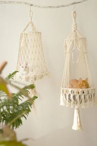Cotton Plain Handmade Macrame Hanging Cat Hammock, Color : Multicolor