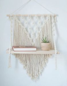 Plain Cotton Handmade Macrame Wall Hanging Shelf, Color : Multicolor