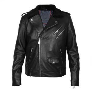 Plain Mens Genuine Leather Biker Jacket, Color : Black Casual Wear