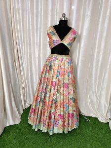 Floral Design Natural Crepe Fabric