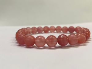 Natural Pink Rose Quartz Round Bead Bracelet