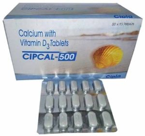 Cipcal 500mg Calcium Vitamin D3 Tablet, Packaging Type : Box