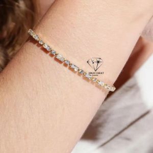Round &AMP;AMP; Baguette Shape Lab Grown Diamond Women 18k Solid Gold Diamond Bracelet For Her
