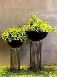Black Barrel Duo Cylindrical Iron Planter Stand